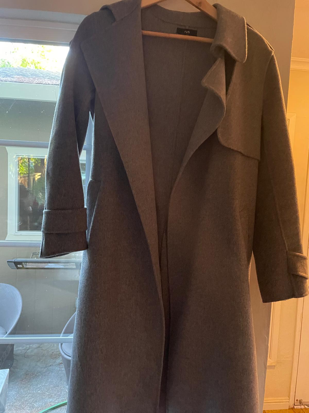 Ruti Long Grey Wool Wrap Coat with Belt
